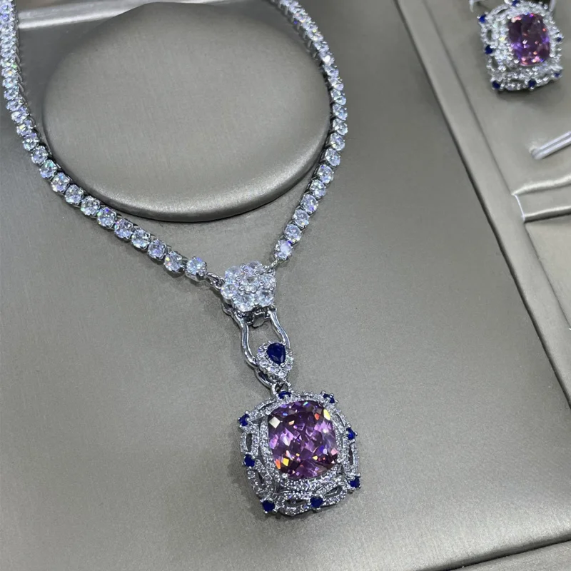 

Starry Sky Cut Dried Rose Three-Piece Full Diamond Luxurious Open Ring for Women Elegant Pendant Earrings Set