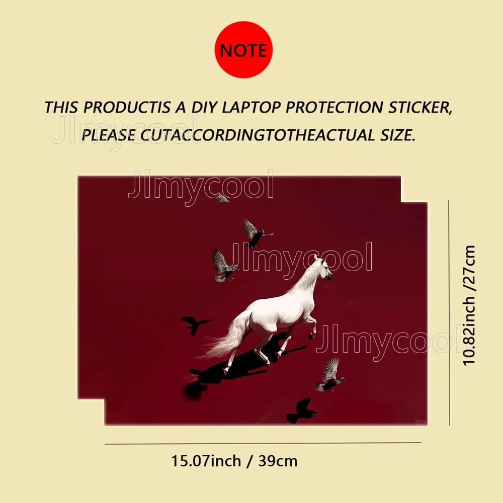 Red Background White Horse Pigeons Laptop Skin Sticker Scratch Resistant Bubble Free Vinyl Decal Notebook Cover Decor Accessory
