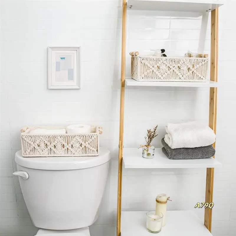 

Cabinet Organizer Macrame Storage Baskets Set Of 2 Handmade Woven Boho Decor Box Countertop Toilet Tank Shelf
