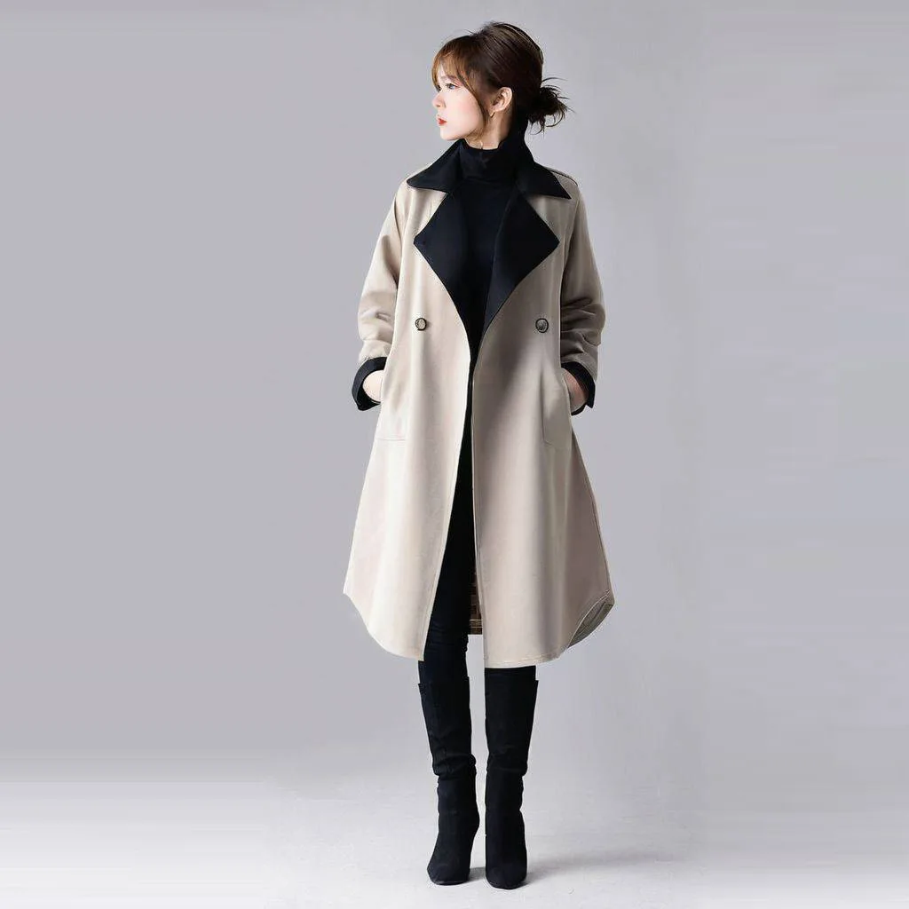 

Trench Coat Women Autumn Windbreaker Jacket Patchwork Turn Down Collar Button Irregular Jackets Overcoat Office Lady Outerwear