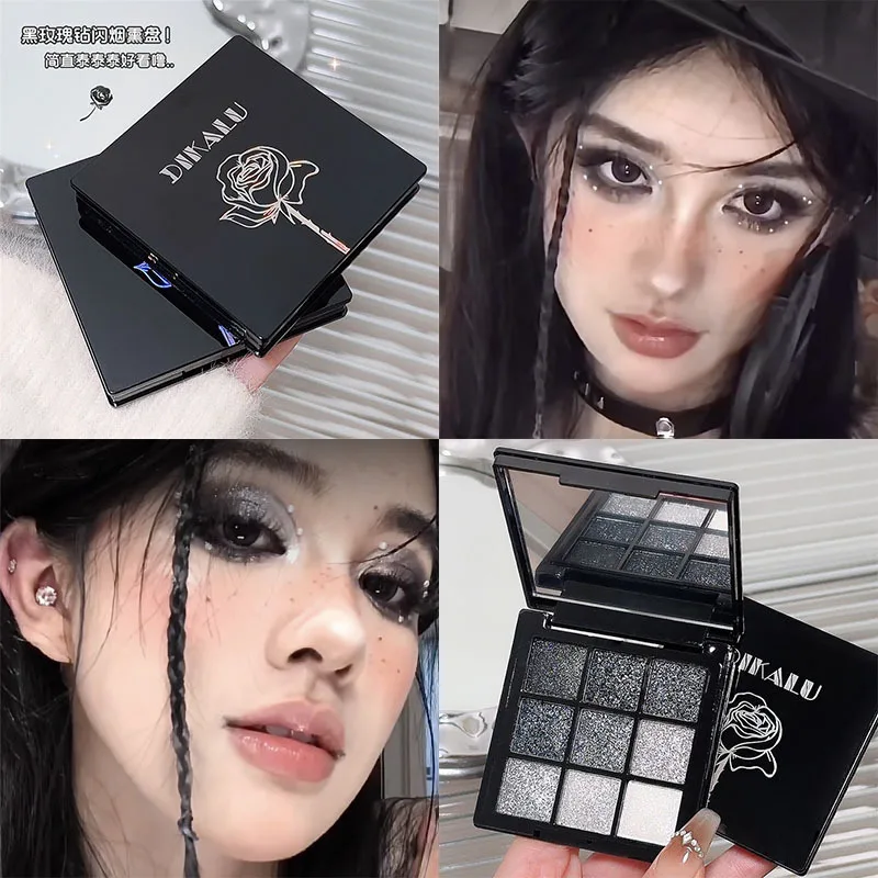 1pc Black Rose 9 Colors Eyeshadow Palette Black Jasmine European American Smoky Dark Black Gray Deep Color Cement Palette