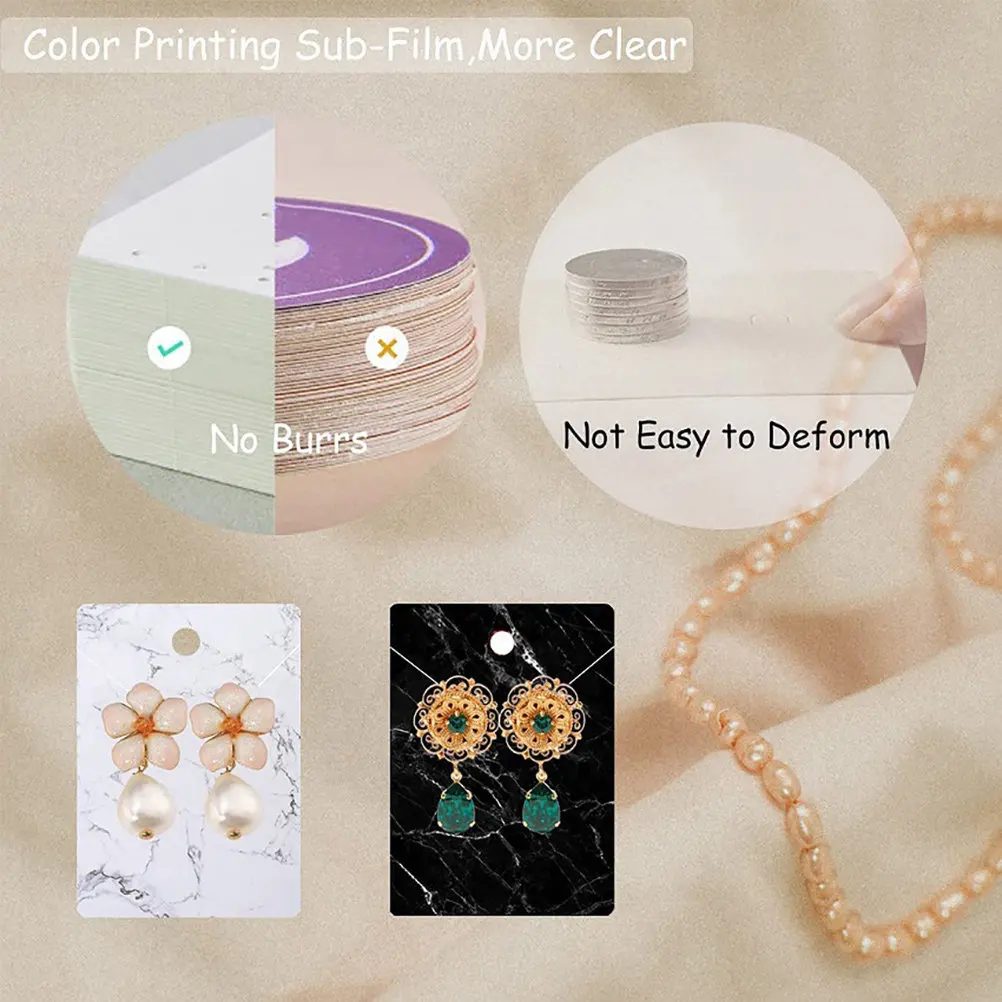 1Set Jewelry Display Cards Marble Pattern Lightweight Earring Cards Clear Storage Bags Rubber Backs Perfect for Jewelry Shop