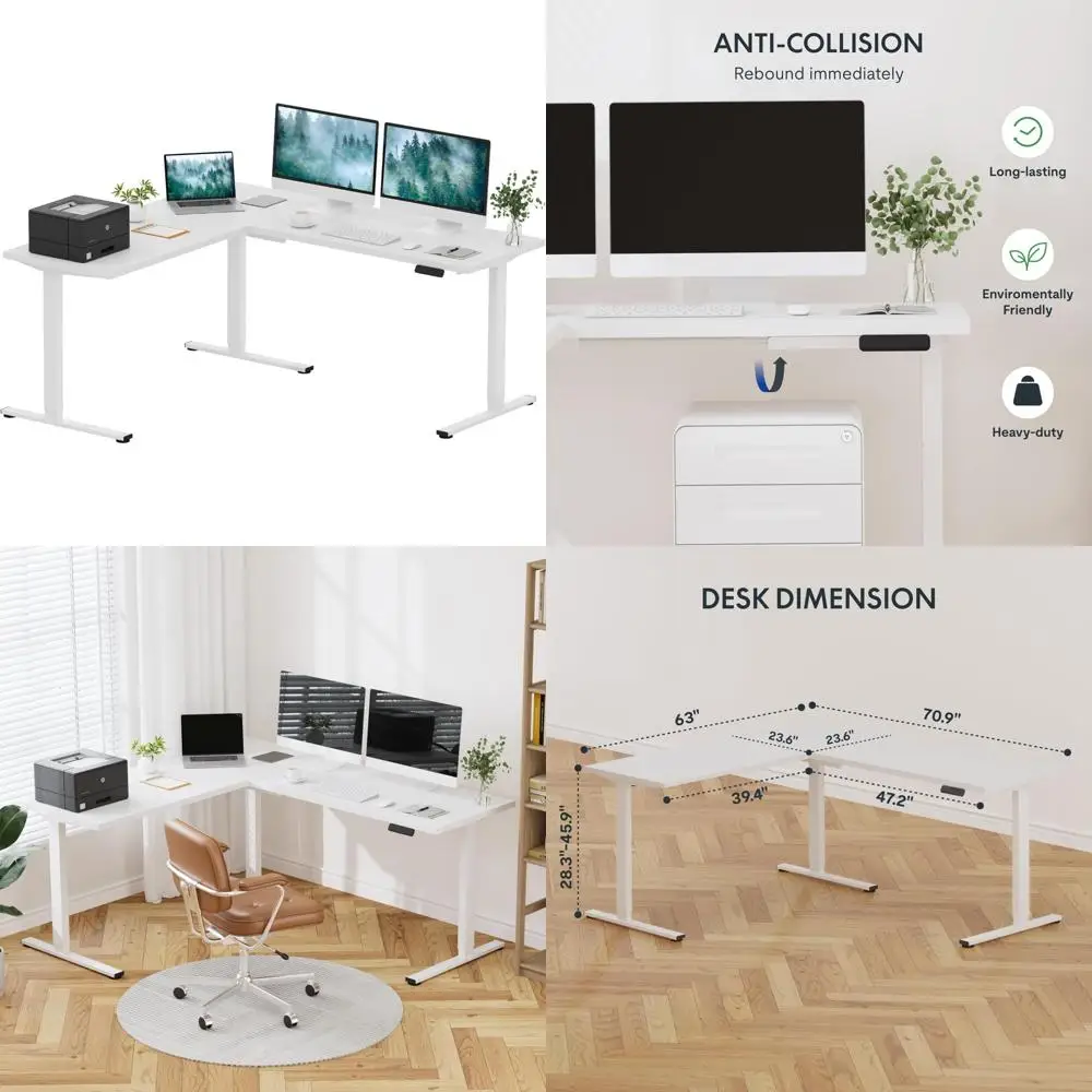 Adjustable Electric Corner Standing Desk, 71 x 63 L-Shaped Sit-Stand Computer Desk with Spacious Layout for Home or Office Use