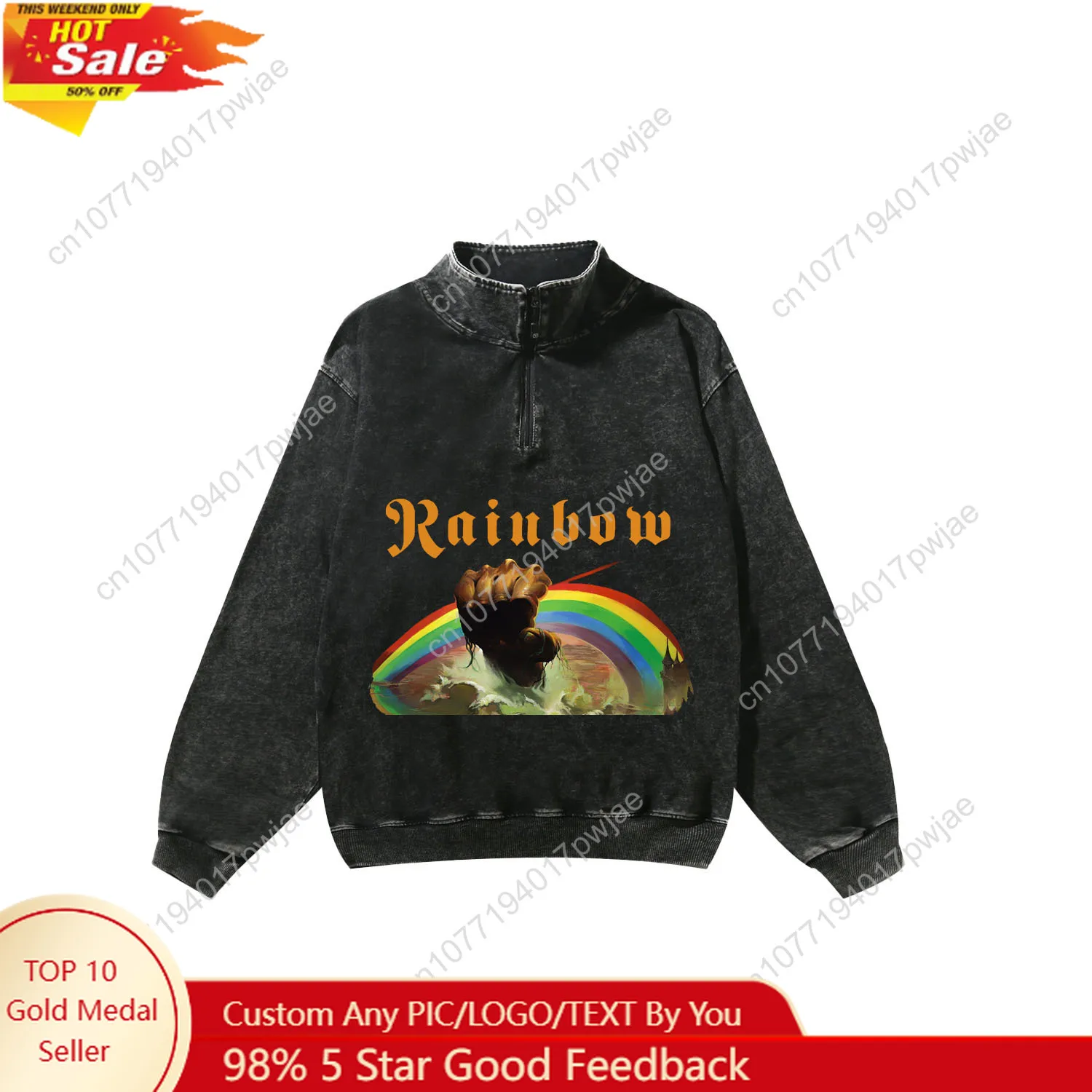 

Rainbow Rising Rock Band Custom Retro Sweatshirt Mans Womans Half Zipper Vintage Sweat Shirt Photo Custom Made Tops