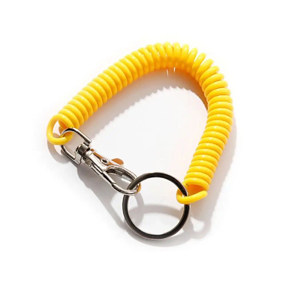 Unisex Metal Carabiner Elastic Stretch Wristband Spiral Stretch Keychain Wrist Coil Spring Rope Key Ring Key Cord Clasp