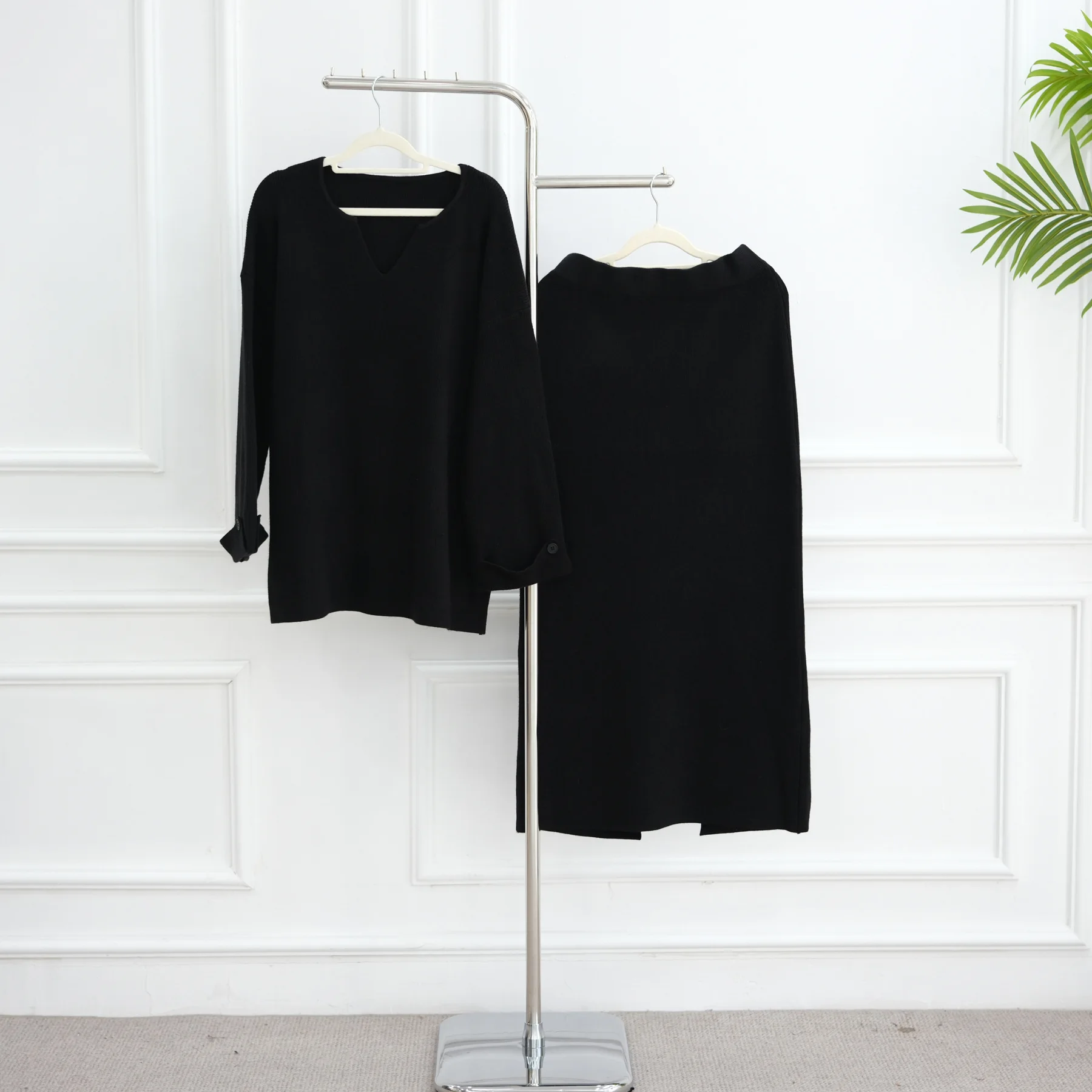 

Однотонные вязаные комплекты из 2 предметов, мусульманские женские трикотажные изделия, пуловеры, топы, юбки, костюмы, исламская одежда, платье Femme Musulmane Ensembles