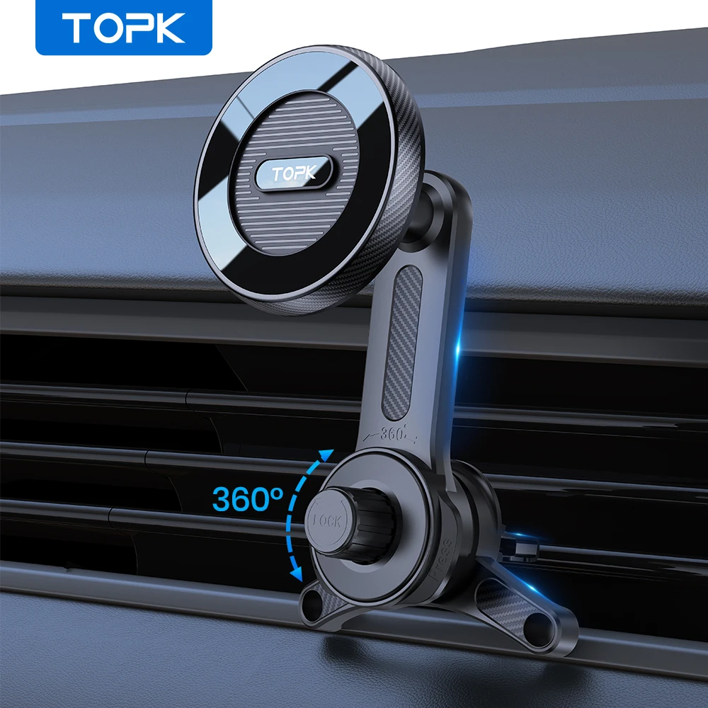 TOPK Universal Magnetischer Autotelefonhalter Air Vent Mount Metallhaken Ständer für MagSafe für iPhone 15 14 GPS-Halterung 360-Grad-Drehung