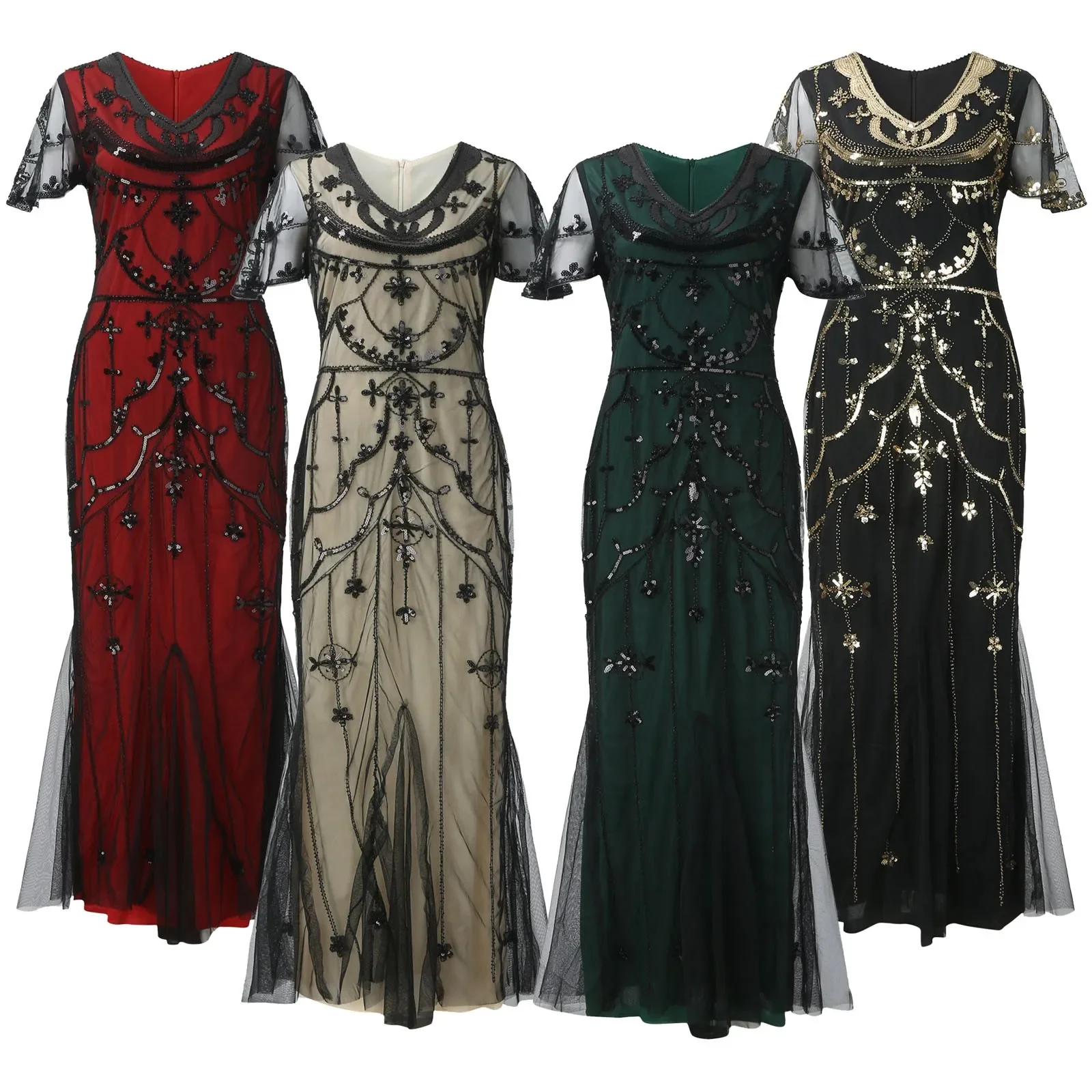 Women 30s Plus Size Wedding Dress Women\'s Vintage Sexy Party Sleeveless 1920s Party Light Evening Dress Short Elopement Dress