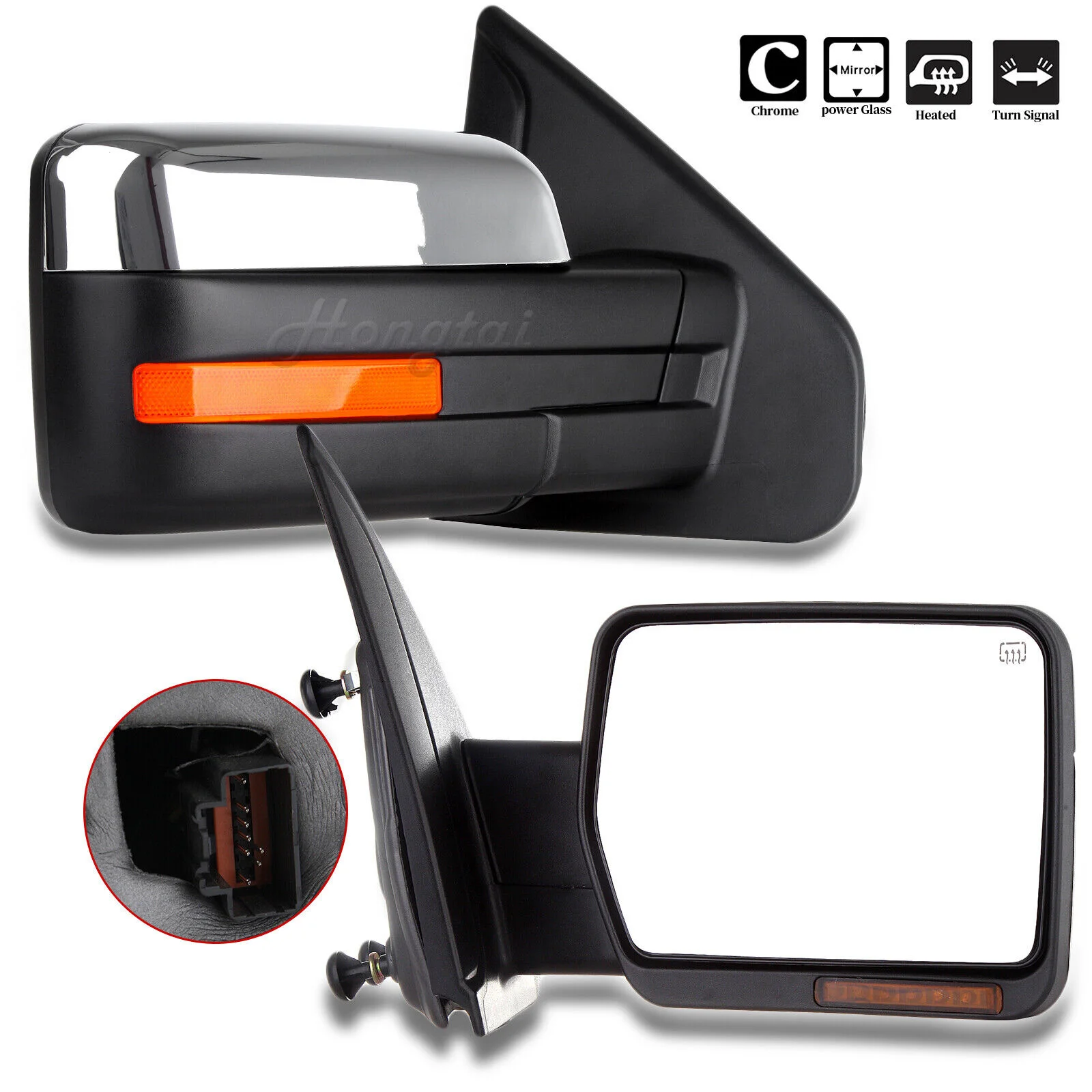 Towing Mirrors for 2007-2014 F150 Pickup Truck with Left Right Side Power Adjusted Heated Turn Signal Light with Black Housing