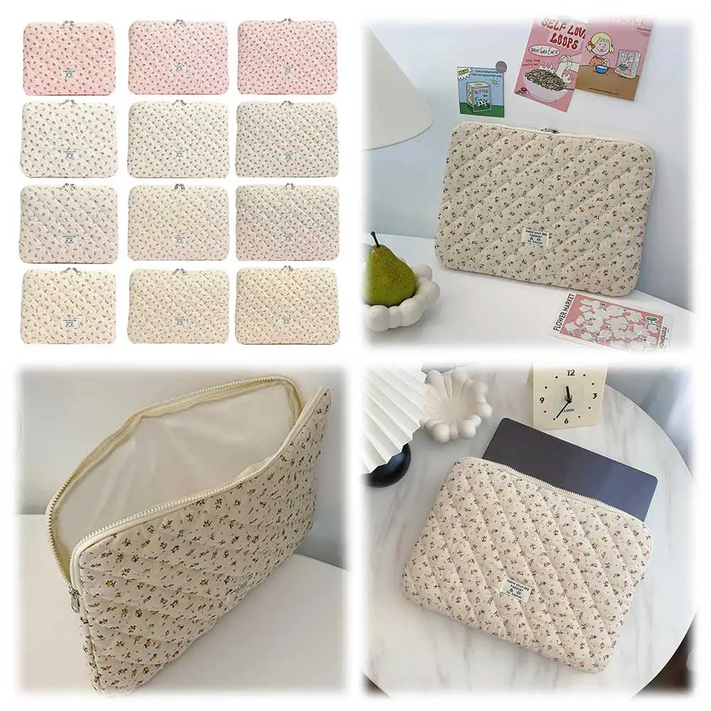Flower Printed Laptop Sleeve Quilted Laptop Carrying Case Protective Laptop Case for 11-15 Inch Laptop Tablet
