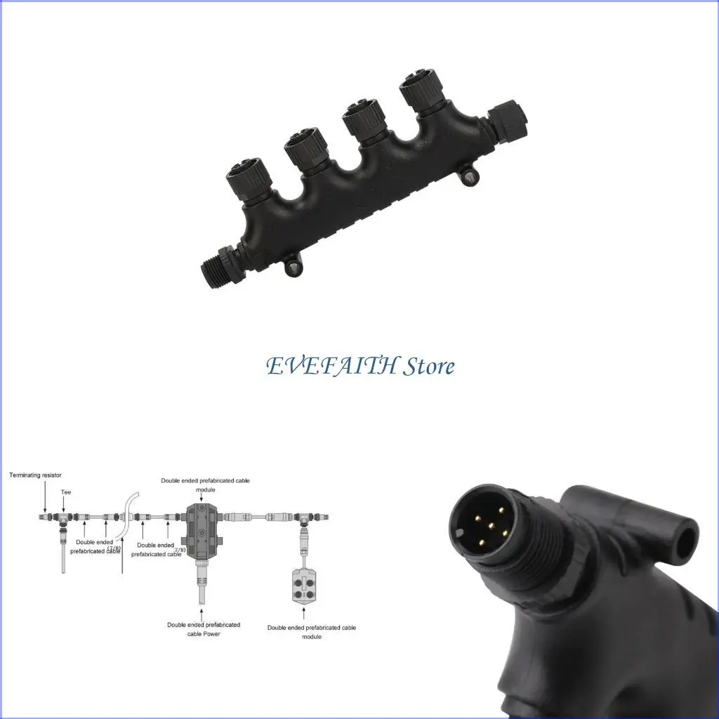 

Разъем 124B IP67 со скоростью T, 4-портовый разъем для легкой установки для Matsutec NMEA200