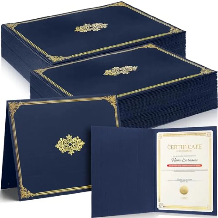 

100 Pcs Certificate Holders Diploma Covers Document Holder Gold Foil Border for Letter Size 8.5 x 11 Inch Award Certificate Doc