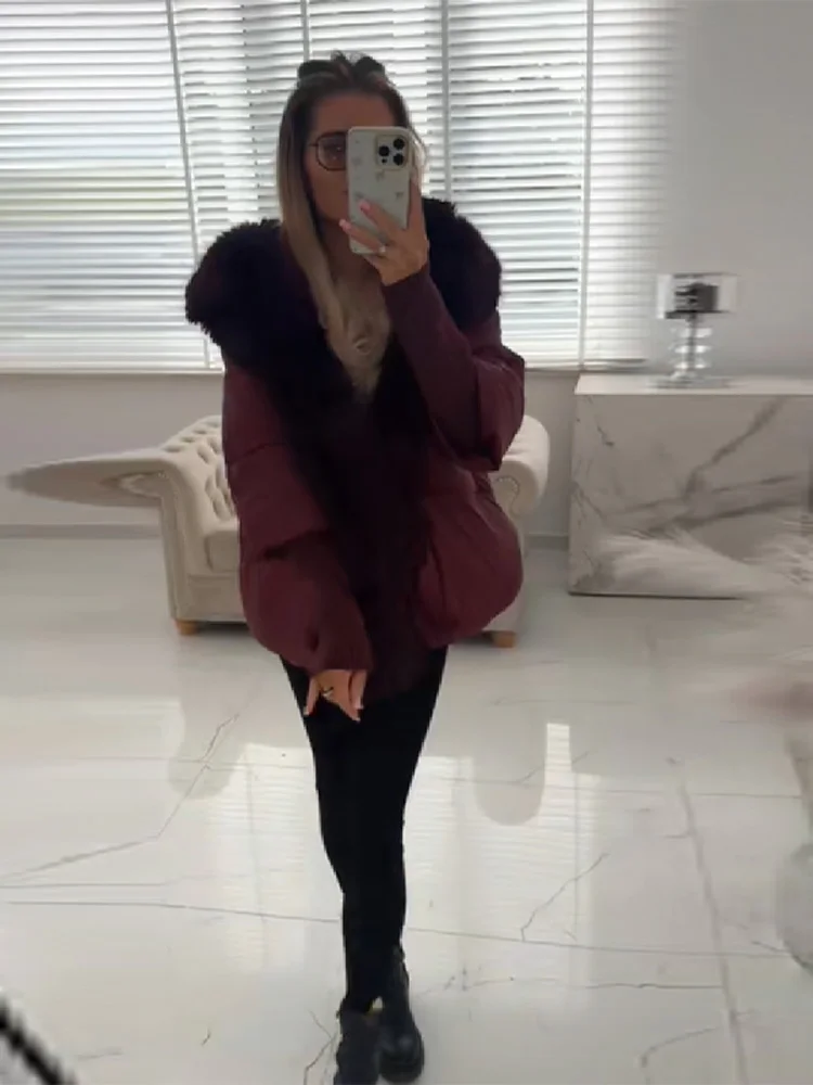 

Новое зимнее хлопковое пальто с воротником из искусственного меха, винтажное пальто с v-образным вырезом и лацканами, утепленная однотонная куртка с длинными рукавами, 2025 г., модная теплая повседневная верхняя одежда