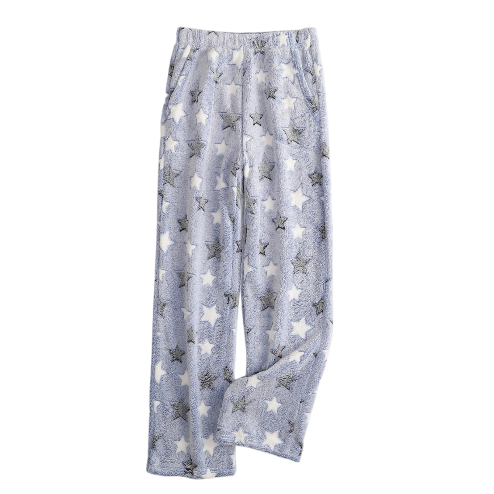 

Зимние теплые пижамные брюки с жаккардовым узором в виде звезд, женские плюшевые фланелевые рождественские пижамные штаны Y2K, корейские мягкие толстые брюки для сна и отдыха