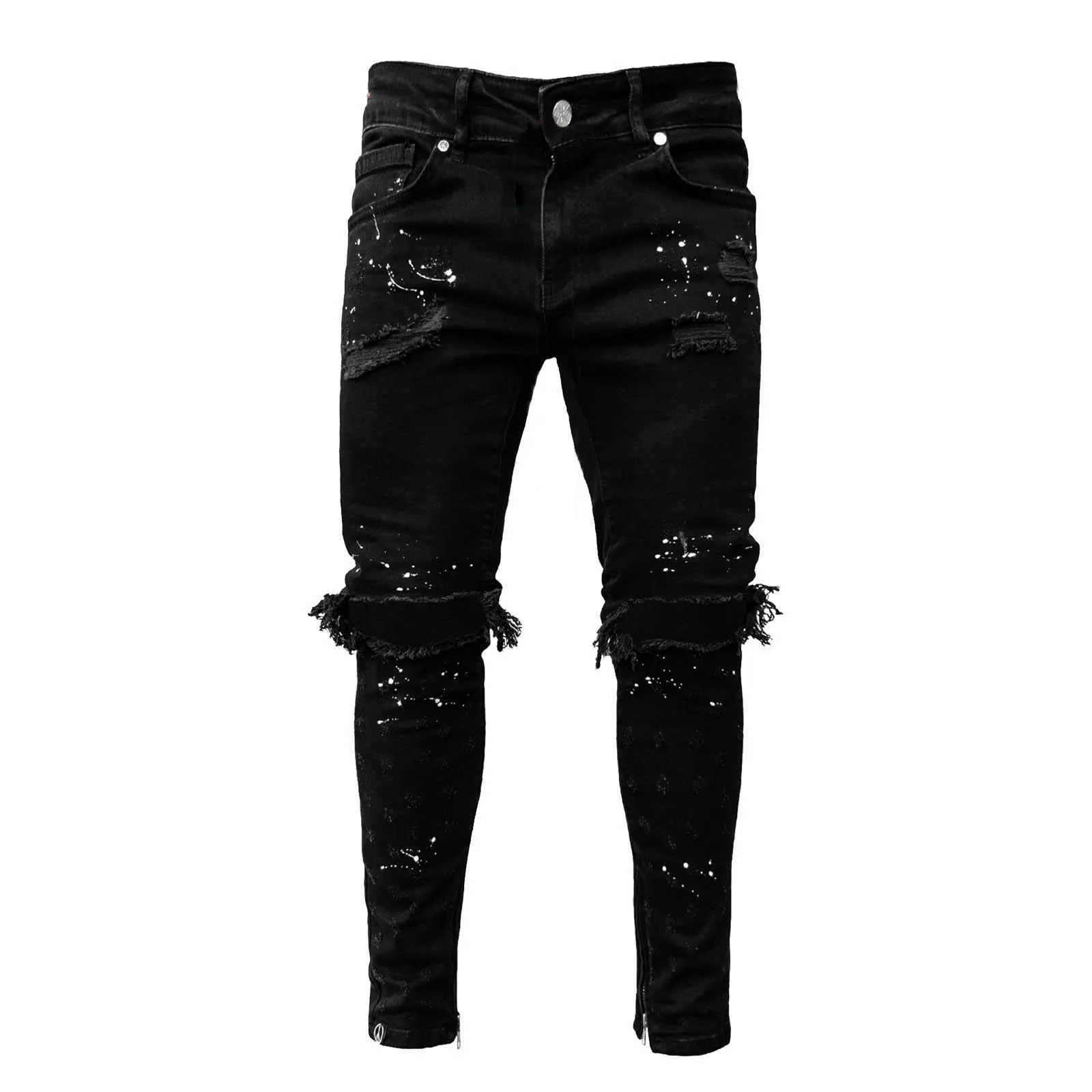 Ripped Slim Men's Jeans Pants Fashion Pants Paint Slim Street High Men's pants 13 1