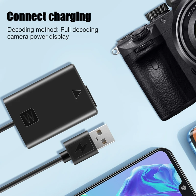 USB Charging Cable NP-FW50 Dummy Battery Spring Wire For Sony A7 A7R A7S A7M A7II A7S2 A7M2 A7R2 A6500 A6300 DC Coupler