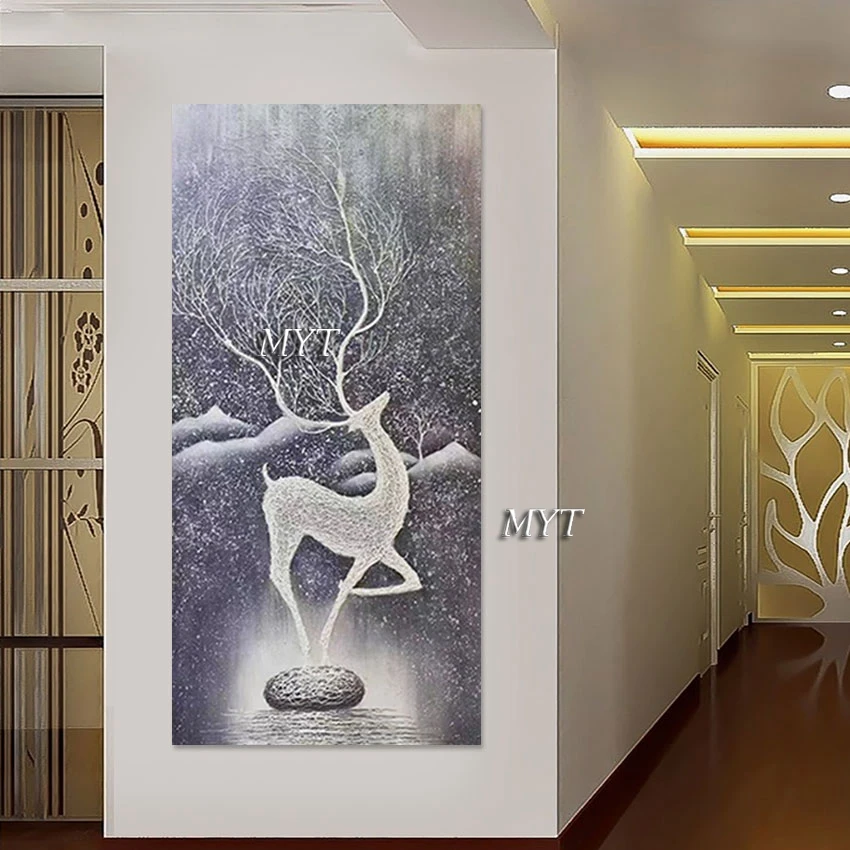 Large Size White Deer Acrylic Textured Abstract Paintings High Quality Canvas Wall Modern Decorative Art Handmade Picture