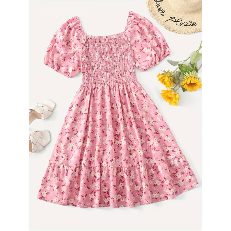 حجم كبير 1XL-5XL المرأة الجديدة المألوف الأزهار طباعة فستان قصير الأكمام السيدات عادية الخصر Cinching ألف خط فستان