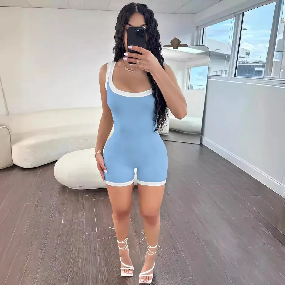 Sexy Effen Zomer Jumpsuits Streetwear Dames Bodysuit Elegant Bodycon Eendelig Romper Sportkleding Patchwork Jumpsuit