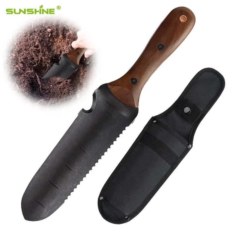 

SUNSHINE 440 Stainless Steel Japanese Wood Handle Utility Garden Tools Digging Hori Hori Knife With Leather for Weeding