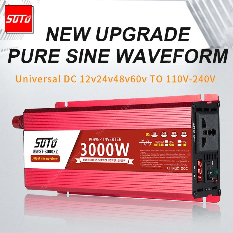 Pure Sine Wave form Universal Inverter DC 12V24V48V60V to 110V-240V LCD Screen Inverter 1800W/2200W/3000W PowerConverter 50/60HZ