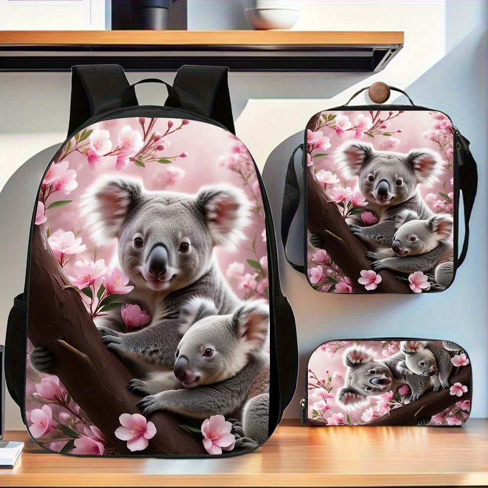 

3pcs Koala Backpack Suitable for School - & Backpack with Pencil & Messenger Bag, Lightweight Foldable Bookbag with Laptop Compa