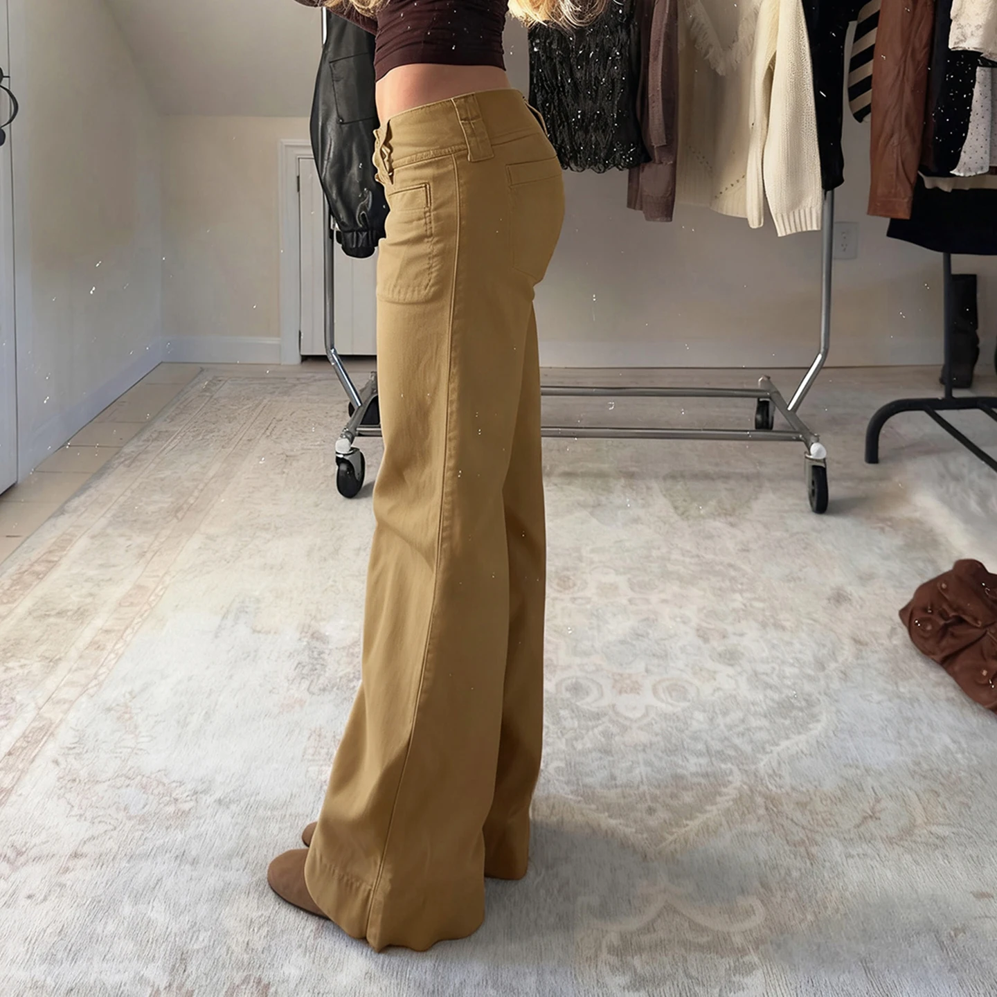 Safari Style Casual Basic Solid Cargo Jeans Slim Low-Waisted Straight Pants Women 2025 Autumn Winter Fashion Streetwear Ladies