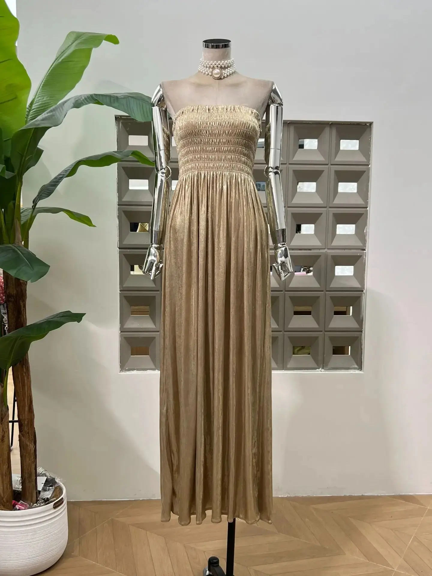 秋の最新ラグジュアリーメタリックパール調ロングドレス、エレガントなイブニングドレス、カクテルパーティー、結婚式、宴会、お祝いドレス