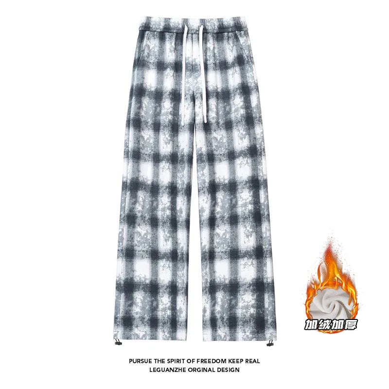 

【Mirrordust】25 зимние брюки больших размеров в клетку с флисовой подкладкой, свободные повседневные брюки с широкими штанинами в японском стиле M-5X