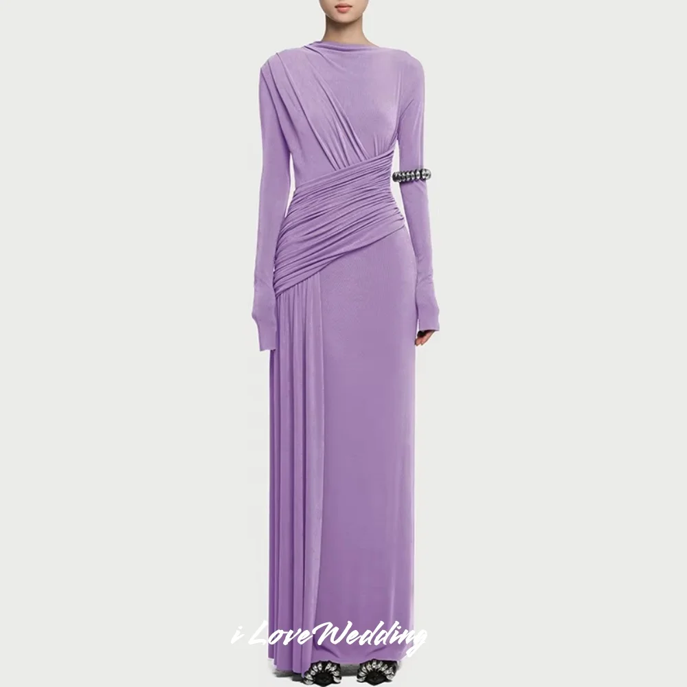 

Purple O-Neck Evening Dress 2025 Long Sleeve Pleat Mermaid Floor-Length فساتين للمناسبات الخاصة Wedding Party Dresses Customized