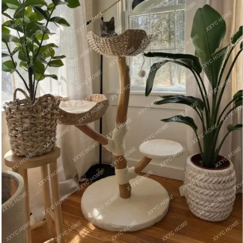 AA hot sale Modern cat furniture, apartment,  climbing frame, tree house, sisal tangled wood trunk and woven basket