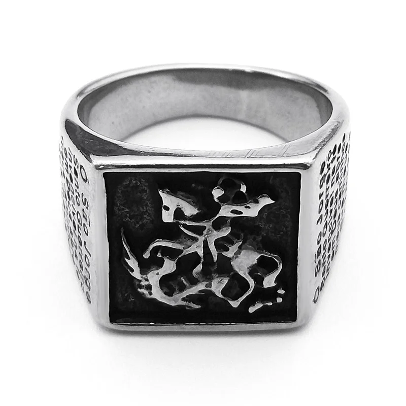 Men Saint Michael Archangel Amulet Ring Stainless Steel Paladin Badge Biker Ring Protection Jewelry Gift for Boyfriend RRR510S03