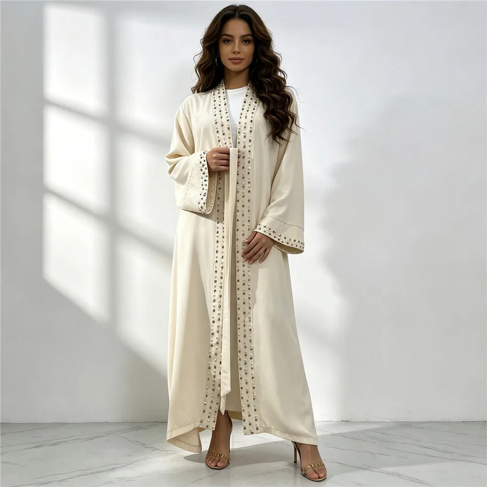 Abaya Women Eid Beaded Open Dresses Sashes Muslim Cardigan Robe Ramadan Morocco Dubai Abayas Kaftan Islam Vestidos Jalabiya