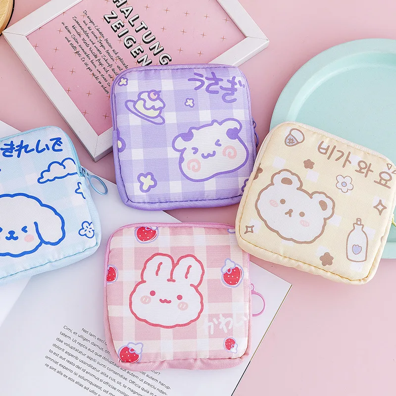 

Korea cute cartoon large capacity sanitary napkin lipstick earphone storage bag girl cartoon menstrual period tampon mini bag