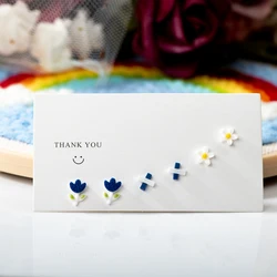 3Pairs Cute Ceramic Mixed Flower Cartoon Earrings Allergy Resistant Multicolor Silveralloy Pin Fashion Z703