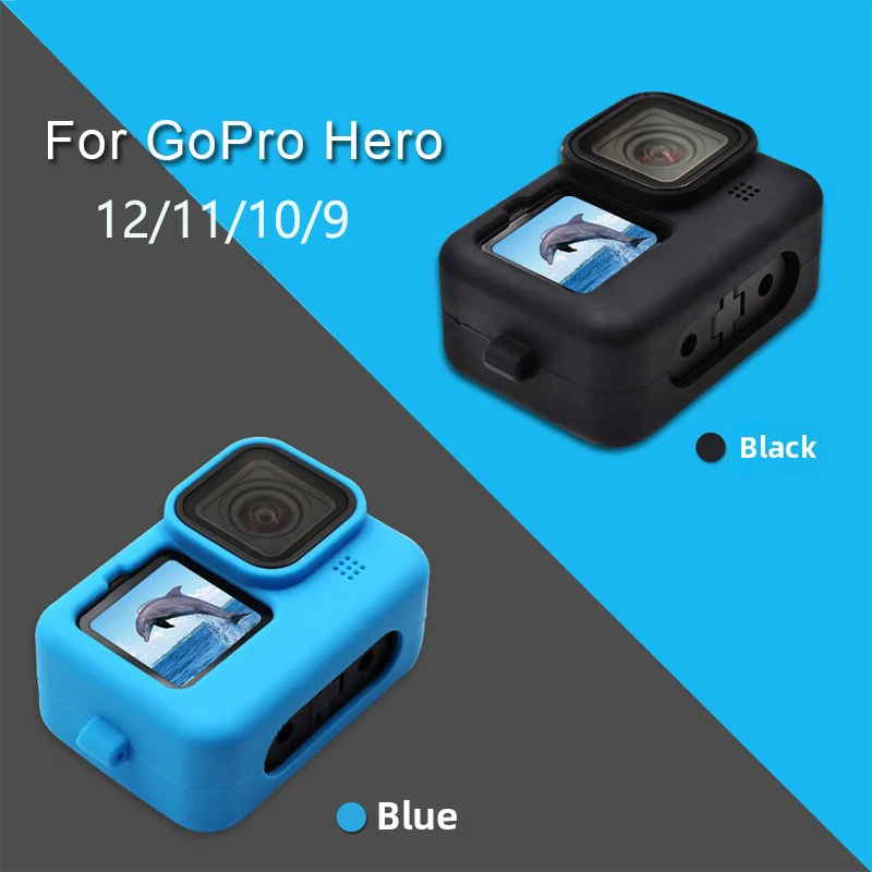 Funda de silicona suave para cámara GoPro Hero 12 11 10 9, marco protector negro con Protector de pantalla, tapa de lente para accesorios GoPro