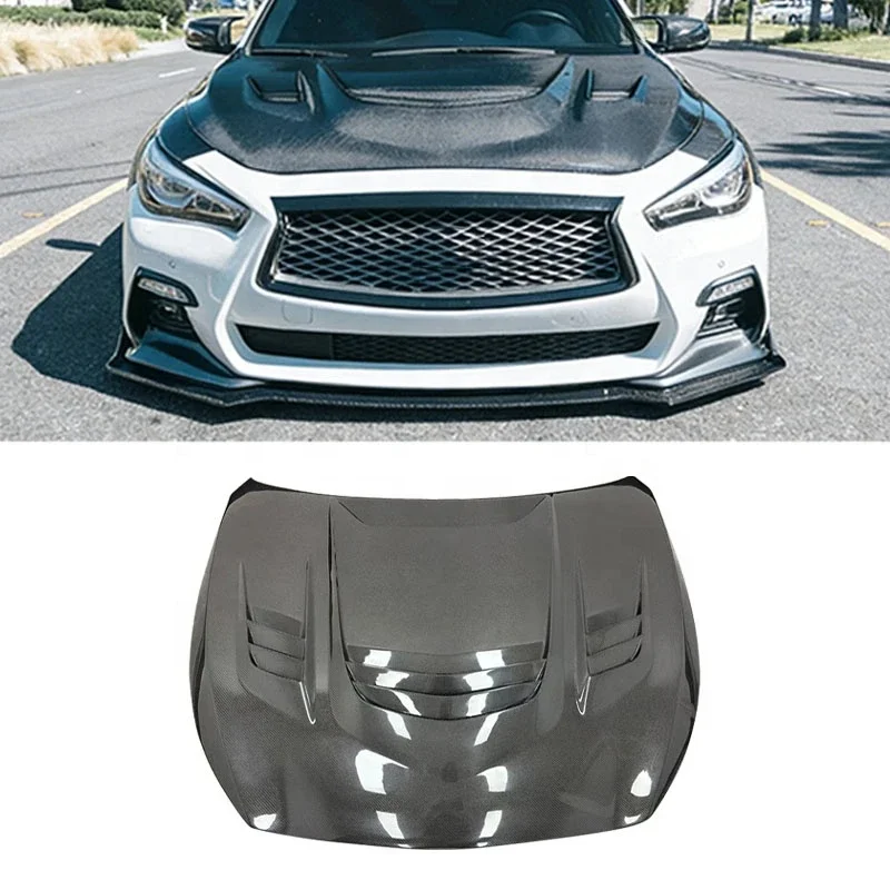 Carbon Fiber Engine Hood Bonnet Body Kit Parts Fit for Q50 V37 2018+ Auto Exterior Replacement Accessories