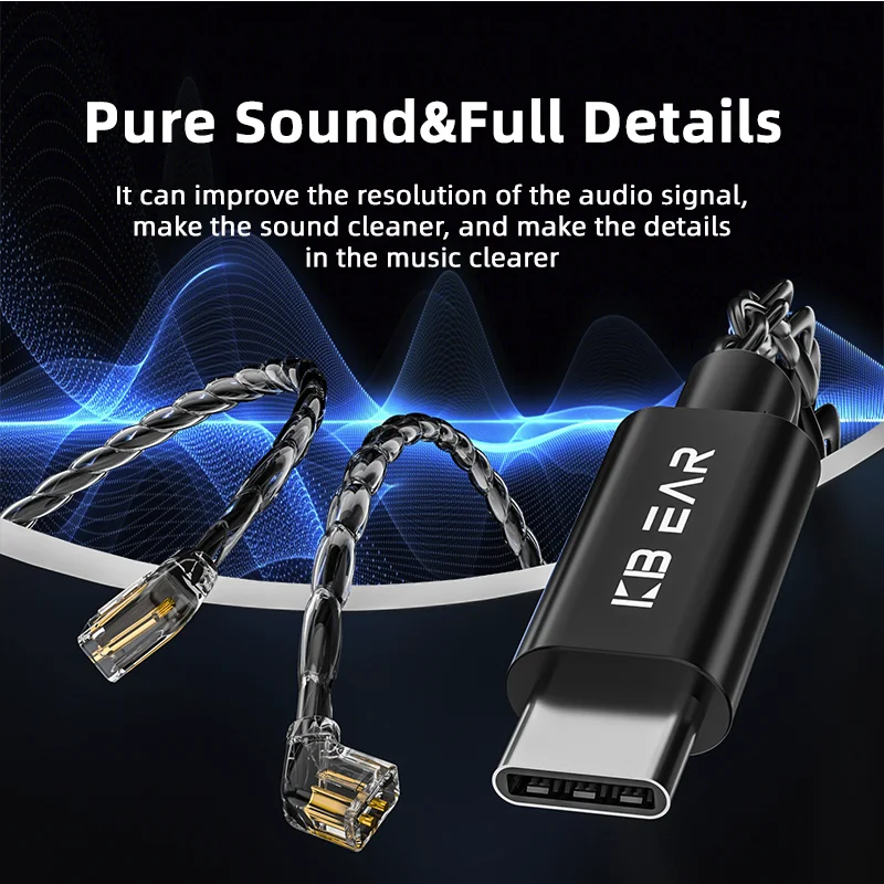 KBEAR CX01 Type C 2PIN Earphones Cable 1.5m in Length Optional QDC/0.78mm/TFZ PIN OFC HiFi Upgrade Cable for Wired Headphones