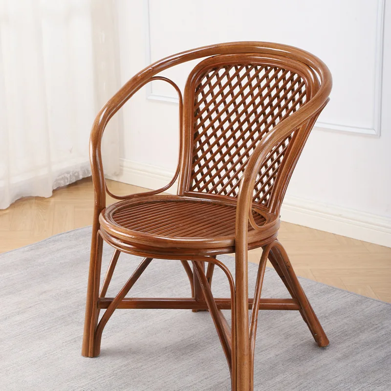Rattan Chair Natural True Rattan Backrest Leisure Table and  Elderly  Single Teng  Teng Household Balcony Three-piece Set