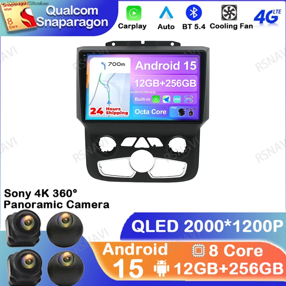 Android 15 For Dodge RAM 1500 2500 2013-2019 DSP Navigation Viedo Player Autoradio Qualcomm Head Unit Multimedia GPS BT DVD QLED