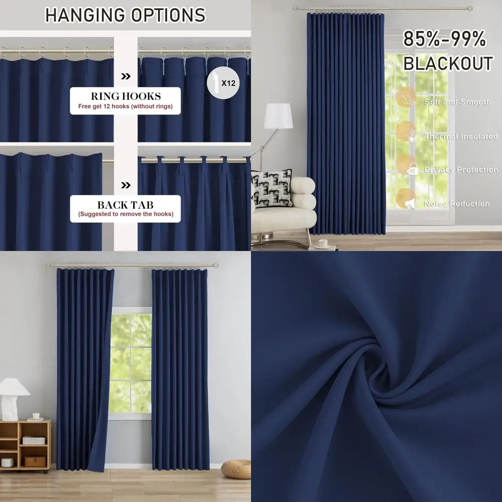 

Плиссированные светонепроницаемые шторы с крючками, длина 104 дюйма, затемняющие, термоизоляционные, 2 панели, 40 ширина x 104 длина