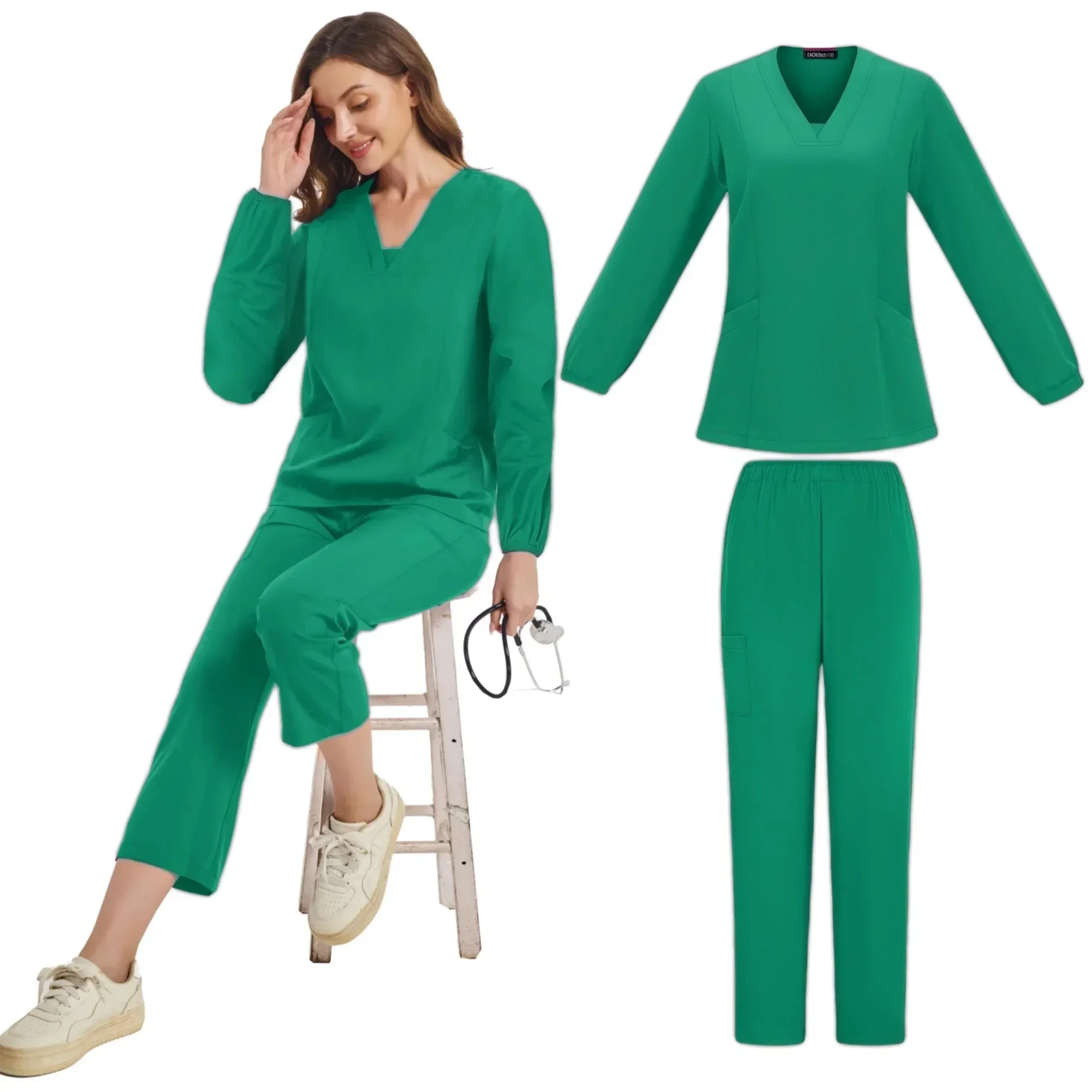 Long Sleeves Female Doctor Beauty Salon Dental Clinic Nurse Work Clothes Anti Wrinkle Long Pants Female Leisure Sports Uniforms