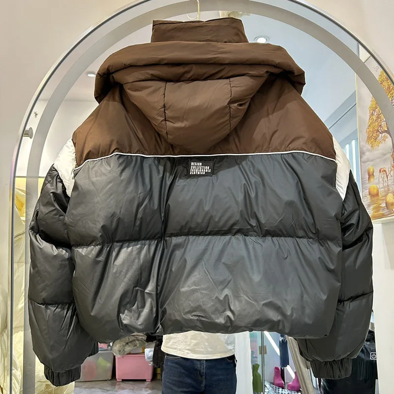 Fashion Color block Down Jacket Women\'s New Hooded Parka Loose Winter Down Coat Female Thick Casual Warm Clothes 2023