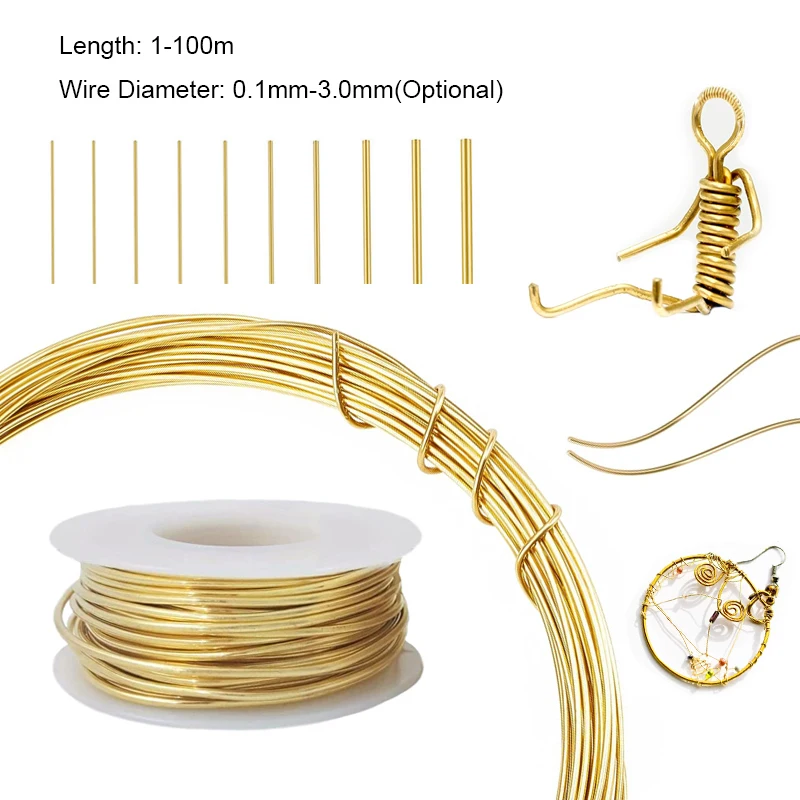 Alambre de latón dorado suave, línea de alambre de cobre desnudo, forma de alambre de Metal para hacer bricolaje, diámetro 0,1-3mm