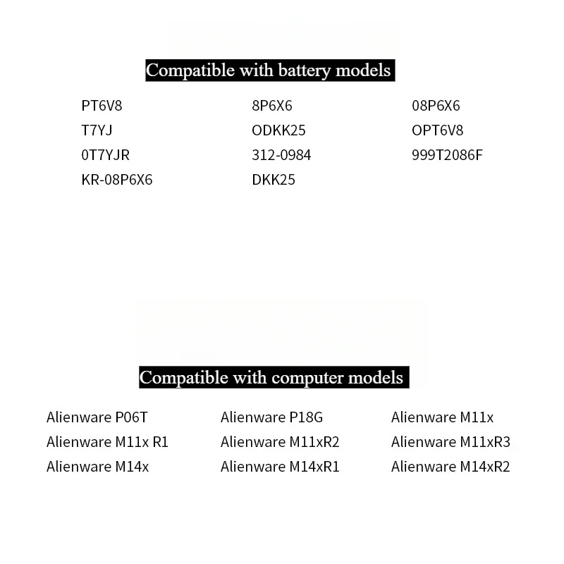 PT6V8 بطارية كمبيوتر محمول لديل Alienware M11x M14x R1 R2 R3 P18G T7YJR 8P6X6 08P6X6 14.8V 63WH 4100mAh