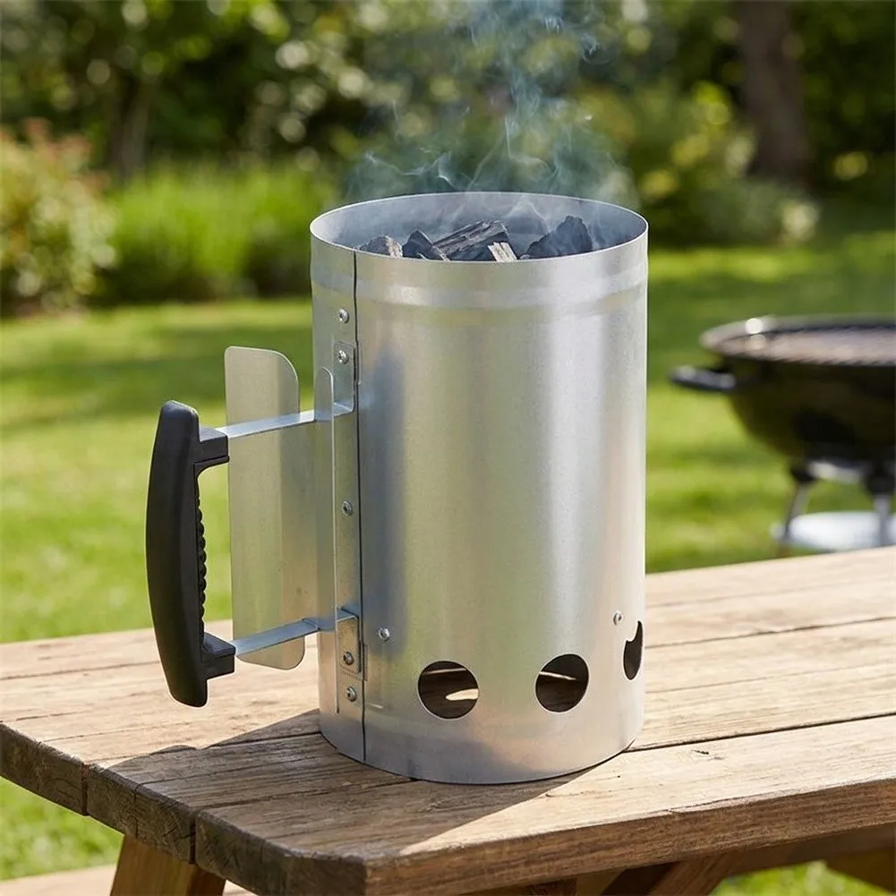 Charcoal For Starter Chimney Bucket Portable for Outdoor BBQ Galvanized Sheet 26.5 cm x 16.5 cm x 28 cm Silver Black Reliable