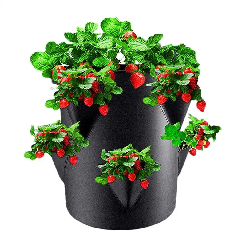Strawberry Planting Bag Garden Planting Pots With 6 Side Grow Pockets 7 Gallon Fabric Plant Growth Cultivation Bags