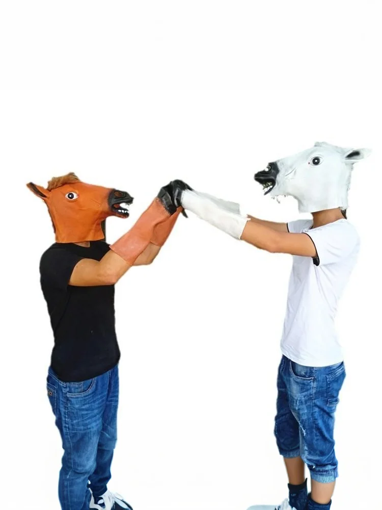 1 Stück Tier-Pferde-Terror-Maske DIY-Dekoration Pferdekopfmaske Cosplay-Kostüm Party Lustige Halloween-Kopfbedeckung – Detail 11