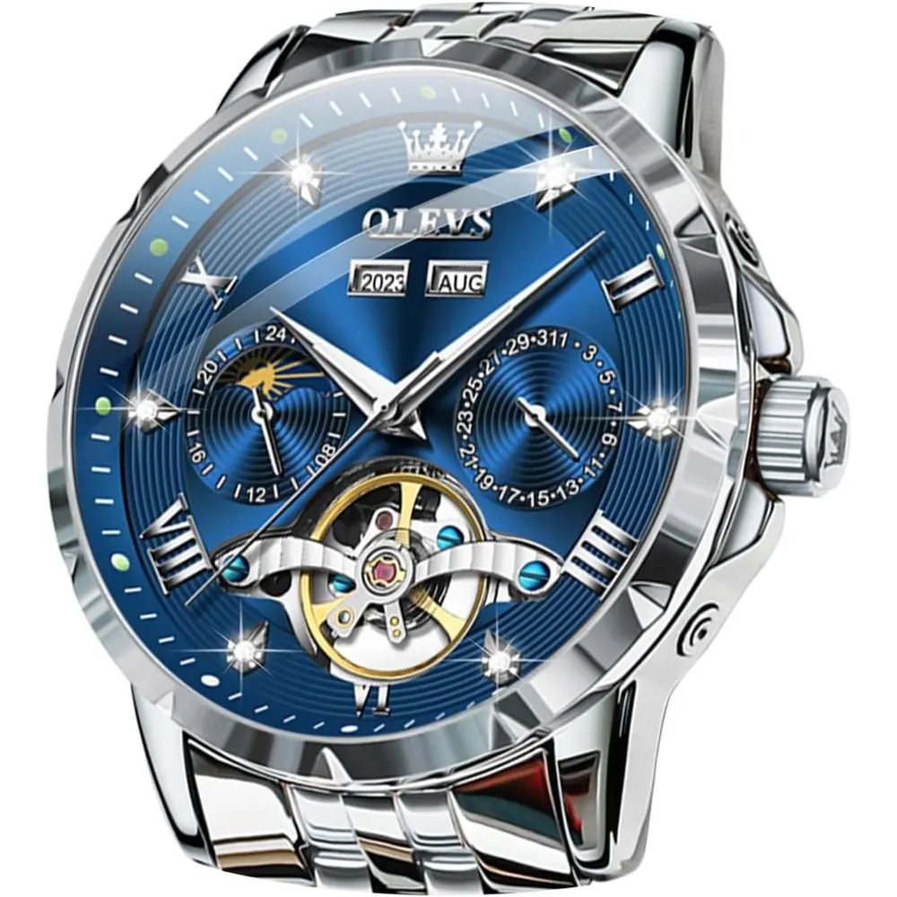 

Мужские автоматические часы OLEVS с автоподзаводом, механические, класса люкс, из нержавеющей стали, водонепроницаемые наручные часы для мужчин