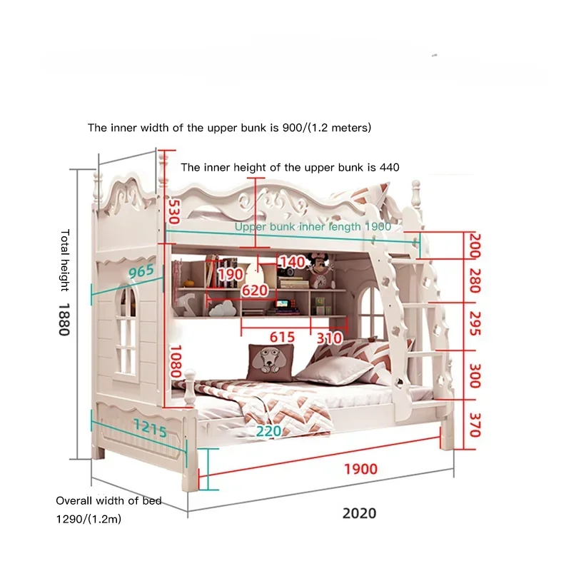 

European Bunk Children Beds Princess Minimalist Exquisite Engraving White Finish Children Beds Loft Girls Kinderbett Furniture